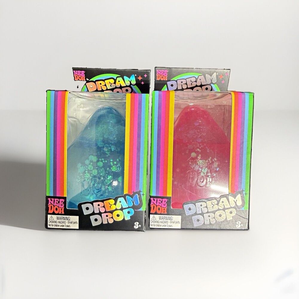 2x Needoh RARE Glitter Dream Drop Squeeze Toy - BLUE and PINK - SHIPS FAST
